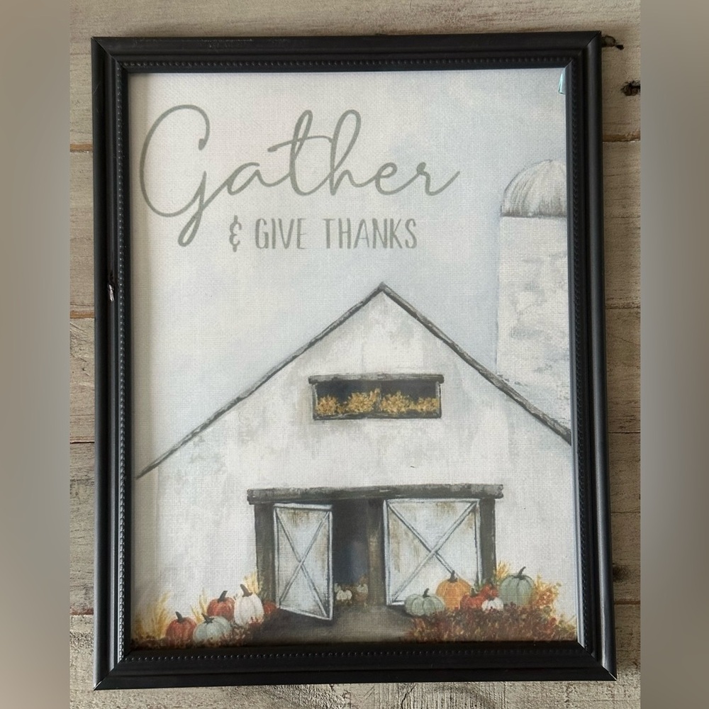 Gather & Give Thanks Autumn Barn Holiday Graphic 
Black Framed 8x10” Art Print